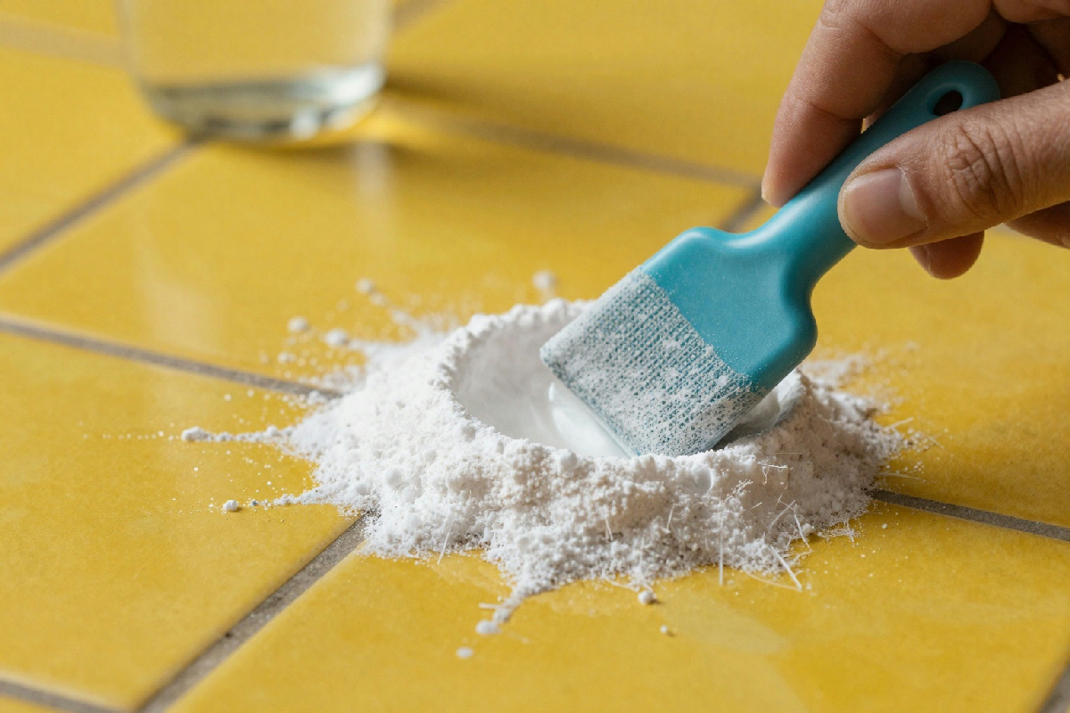 Come rimuovere le macchie gialle dalle fughe delle piastrelle con aceto e bicarbonato in modo veloce e semplice